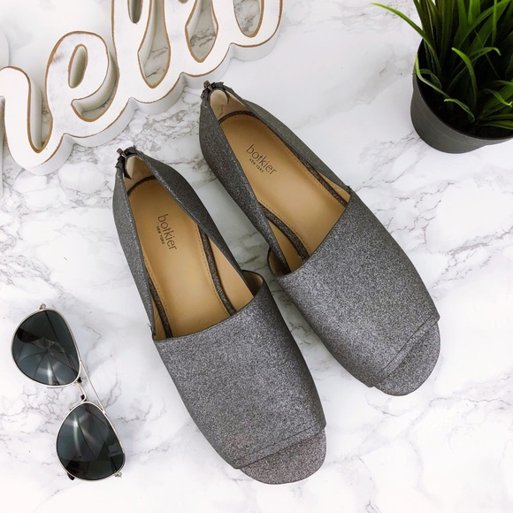 Botkier Shoes - BOTKIER Maxine Silver Glitter Open Toe Flats 8.5